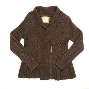 VTG Bob Timberlake Brown Wool Blend Cable Knit Cardigan Sweater Womens Large